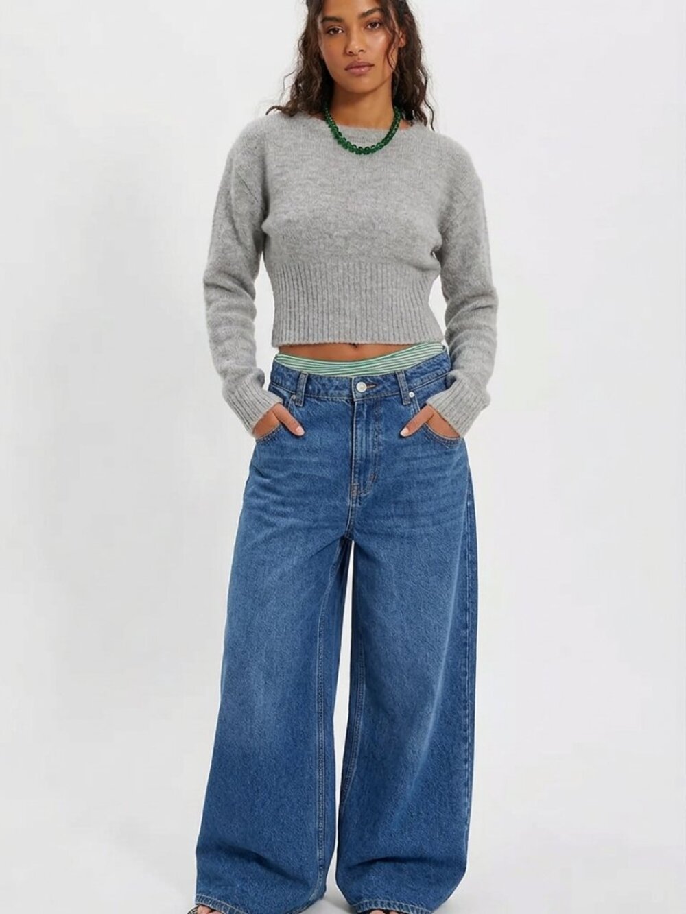 With Jéan Grey Cropped Knit Sweater | Size XS/S